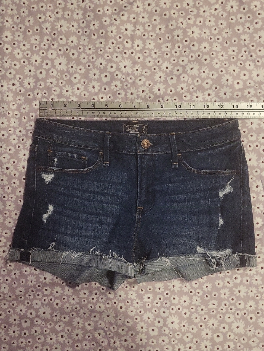 Abercrombie & Fitch Dark Wash Distressed Denim Cutoff Shorts
